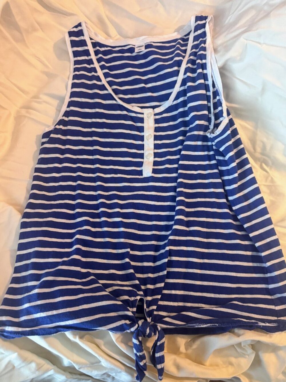 Old Navy Navy Blue White Striped Tie Front Tank Top Size L